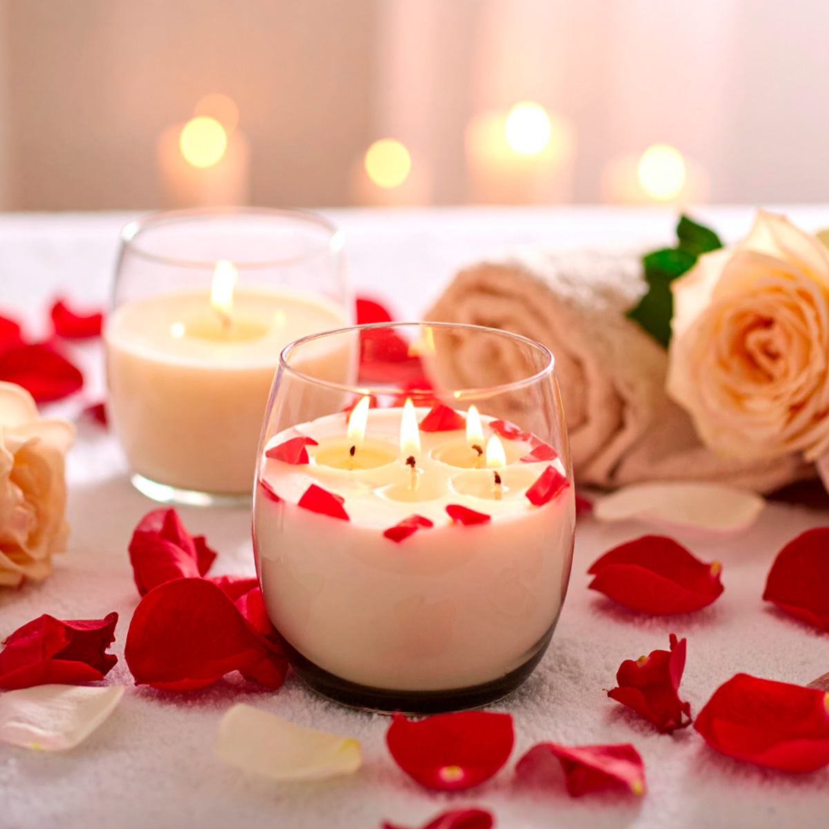 Insumos para hacer Velas aromáticas con pétalos de rosa para masajes